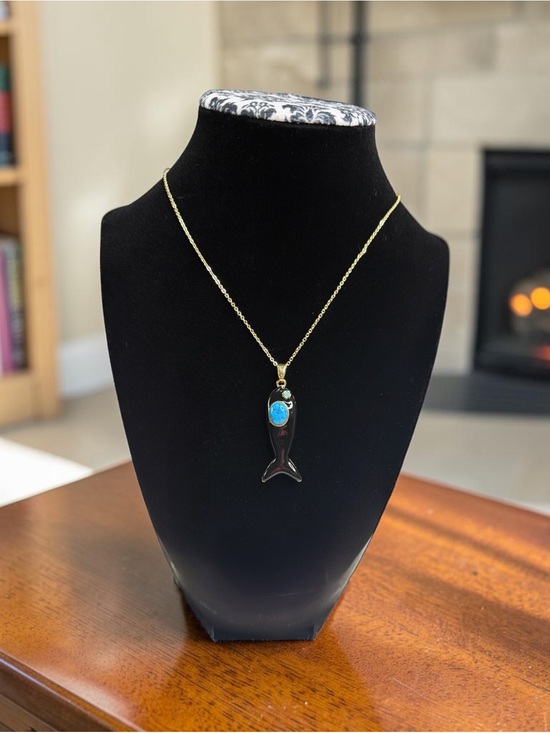 Adina Eden Jewelry - Enamel & Turquoise Fish Charm Necklace